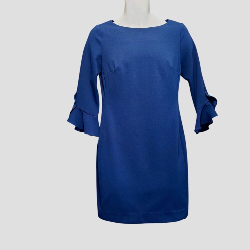 Karl Lagerfeld Dress Women's 4 Teal Ruffle Sleeve Classic Career Office Sheath